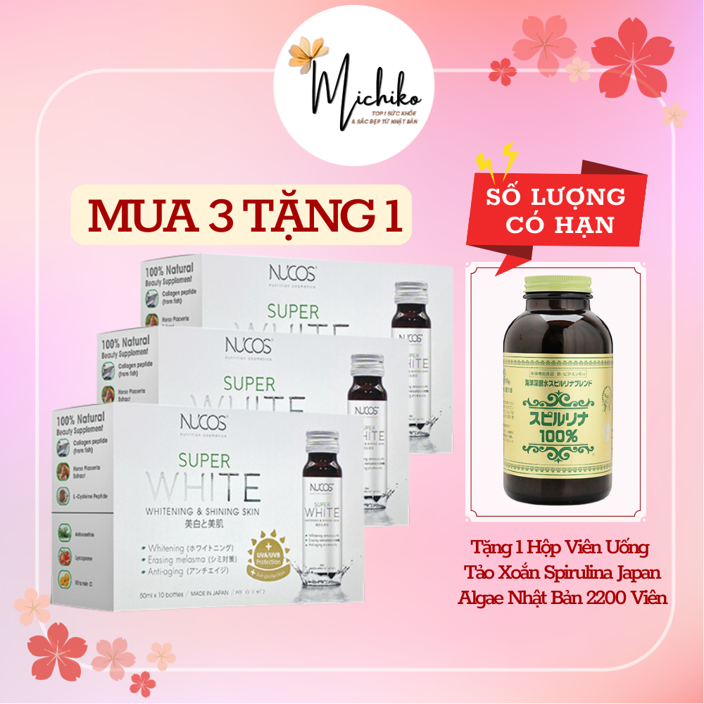 Collagen Nucos Trắng Da Mờ Thâm Nám Super White 50ml X 10 Chai - Michiko.vn