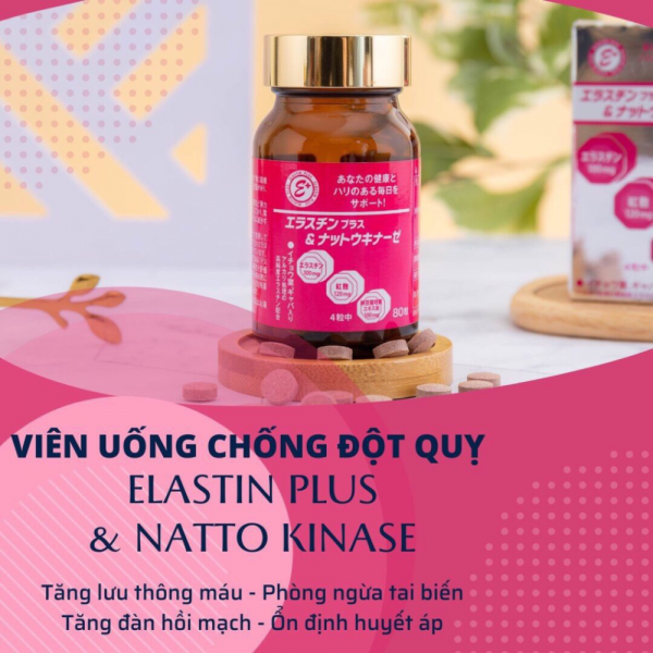 Viên Uống Phòng chống đột quỵ Elastin Plus & Nattokinase Hokoen 80 viên