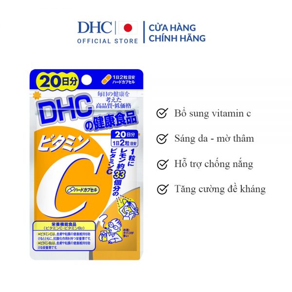 Viên uống bổ sung vitamin C DHC Nhật Bản hỗ trợ sáng da, mờ thâm, tăng cường đề kháng gói 40 viên (20 ngày)