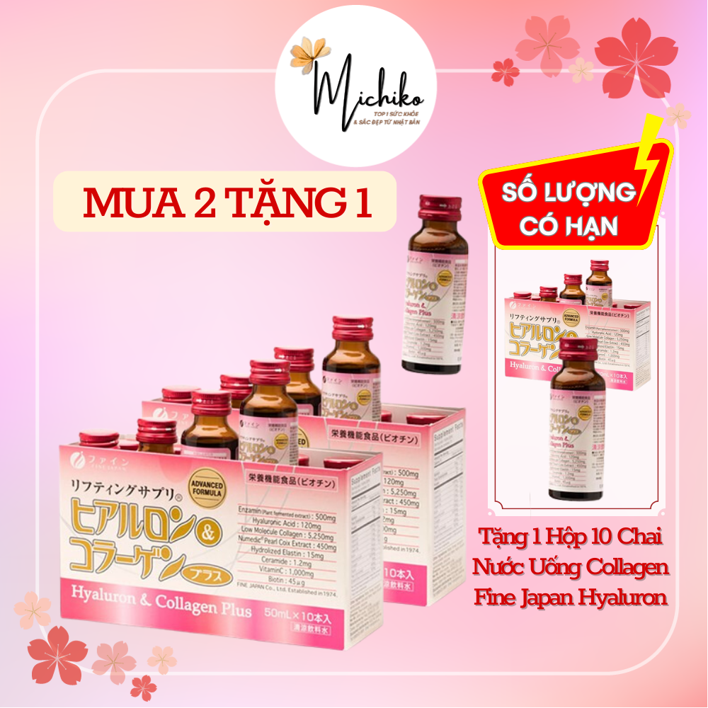 Nước uống Collagen & Hyaluron Fine Japan Plus 5.250mg (Hộp 10 chai x 50ml) Michiko.vn