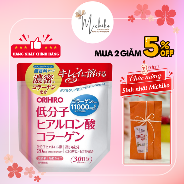 Bột Collagen Acid Hyaluronic Orihiro 11000mg Nhật Bản 180g - Michiko.vn