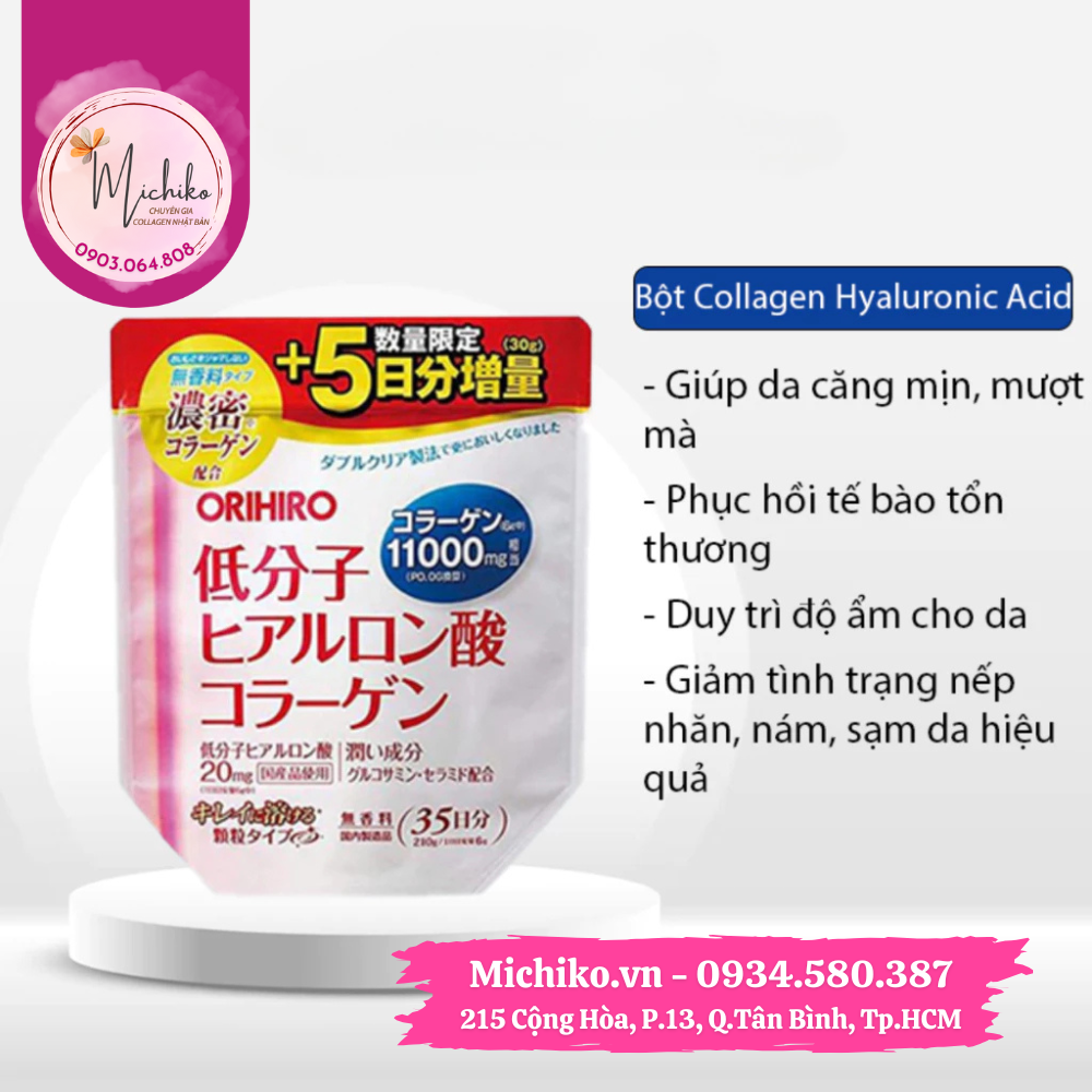 Bột Collagen Acid Hyaluronic Orihiro 11000mg Nhật Bản 180g - Michiko.vn