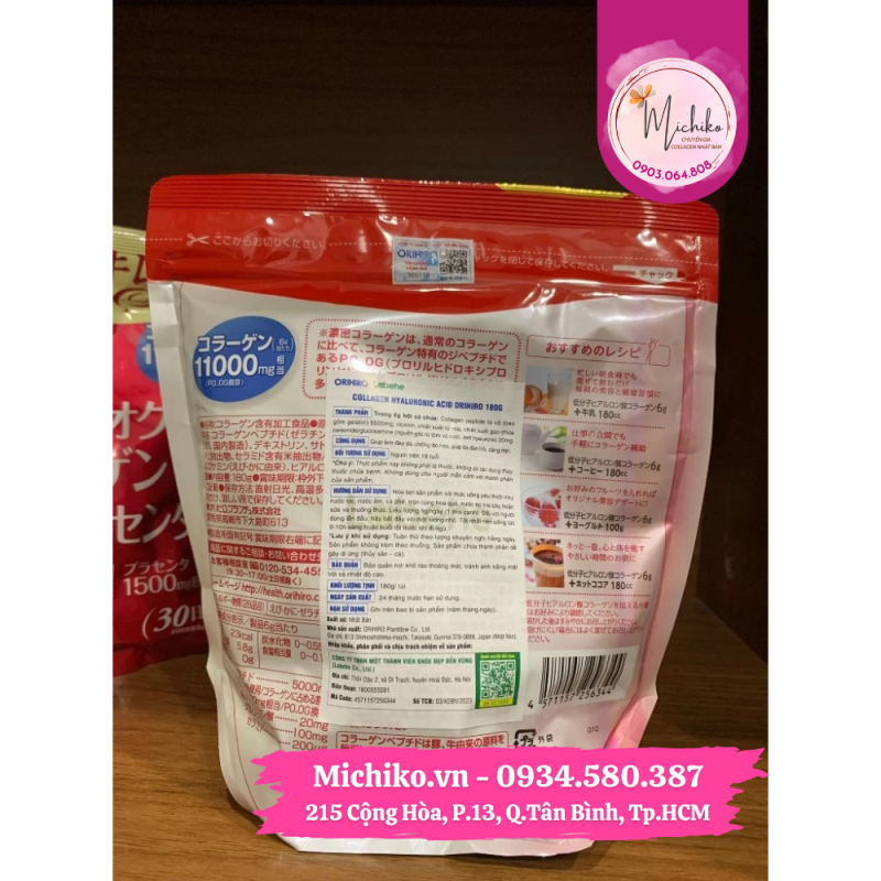 Bột Collagen Acid Hyaluronic Orihiro 11000mg Nhật Bản 180g - Michiko.vn