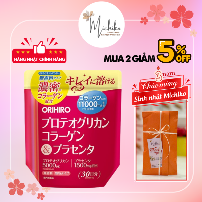 Bột Collagen Proteoglycan Nhau Thai Heo Orihiro Nhật Bản 180g - Michiko.vn