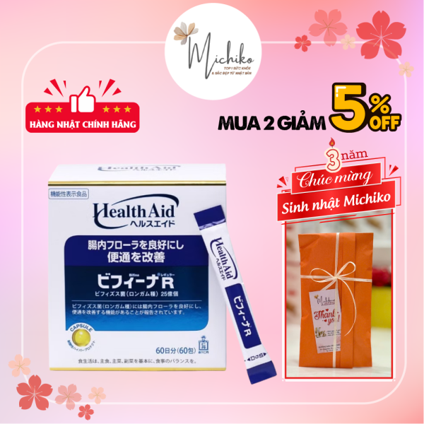 Men Vi Sinh Hỗ Trợ Đại Tràng Bifina R Health Aid Nhật Bản Hộp 60 Gói - Michiko.vn