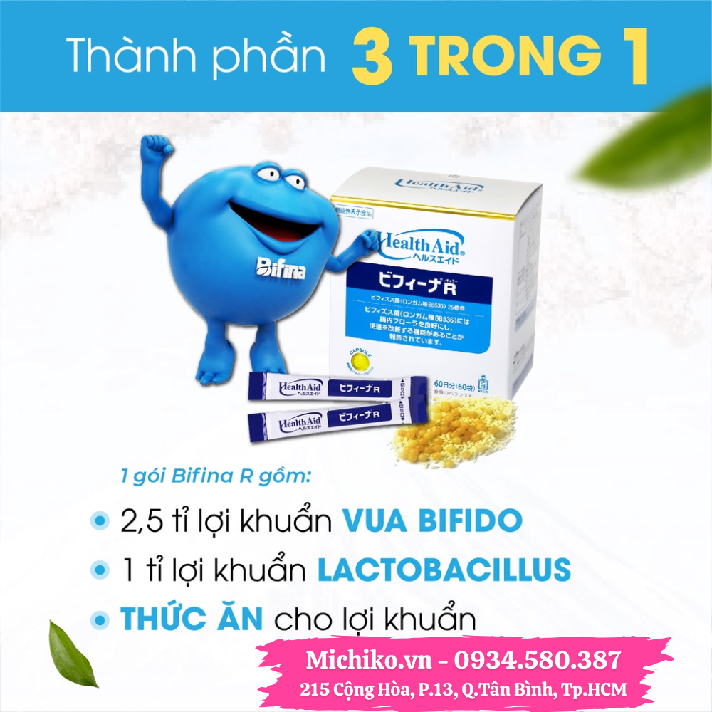 Men Vi Sinh Hỗ Trợ Đại Tràng Bifina R Health Aid Nhật Bản Hộp 60 Gói - Michiko.vn