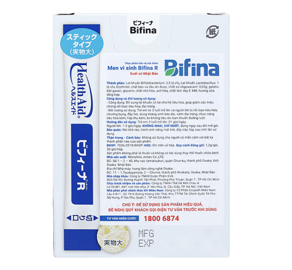 Men Vi Sinh Hỗ Trợ Đại Tràng Bifina R Health Aid Nhật Bản Hộp 20 Gói - Michiko.vn