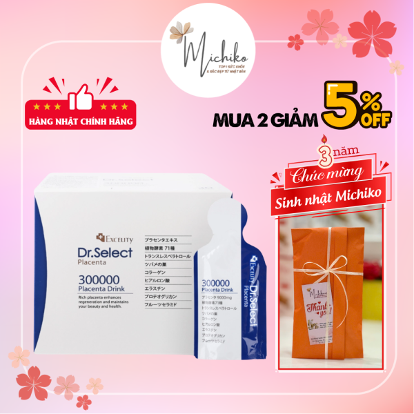 Tinh Chất Nhau Thai Heo Dr.Select Placenta 300000 Drink Nhật Bản 30 gói - Michiko.vn