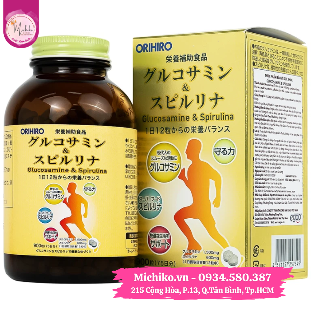 Viên Uống Orihiro Glucosamine and Spirulina Nhật Bản 900 Viên - Michiko.vn