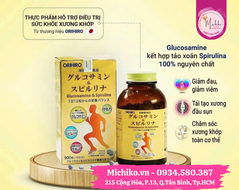 Viên Uống Orihiro Glucosamine and Spirulina Nhật Bản 900 Viên - Michiko.vn