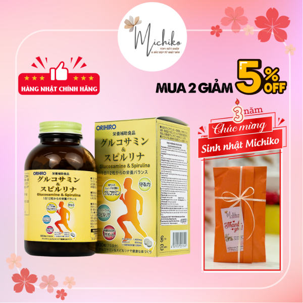 Viên Uống Orihiro Glucosamine and Spirulina Nhật Bản 900 Viên - Michiko.vn