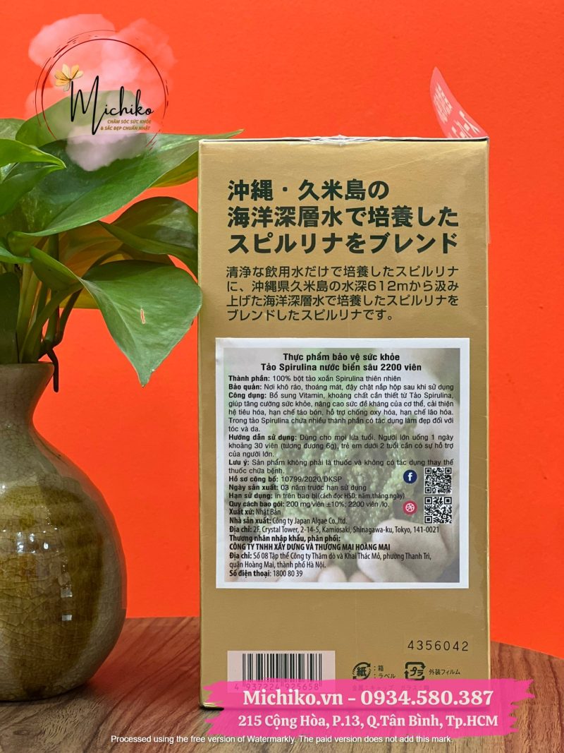 Viên uống tảo Spirulina 100% Japan Algae 2200 viên, tăng sức khỏe, cải thiện tiêu hóa - Michiko .vn